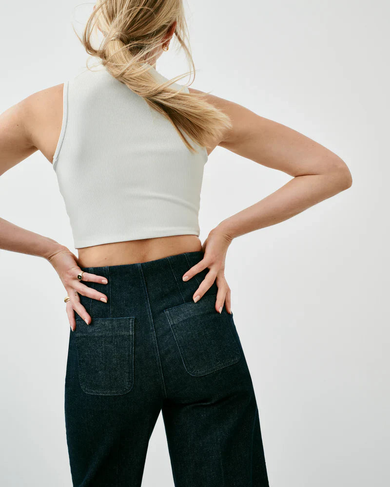 Zero Waistband Cropped Wide Leg Jeans